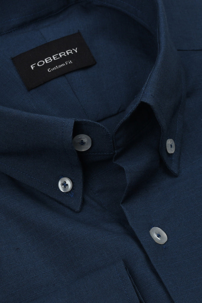 Teal Blue Italian Linen Shirt