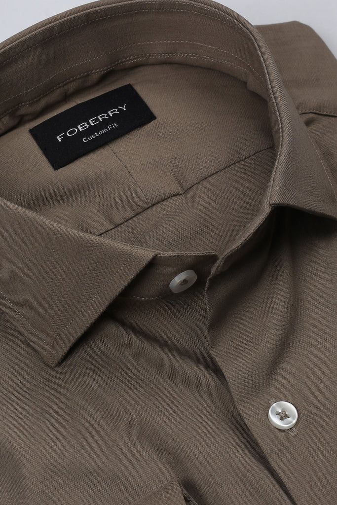 French Beige Stretchable Linen Shirt