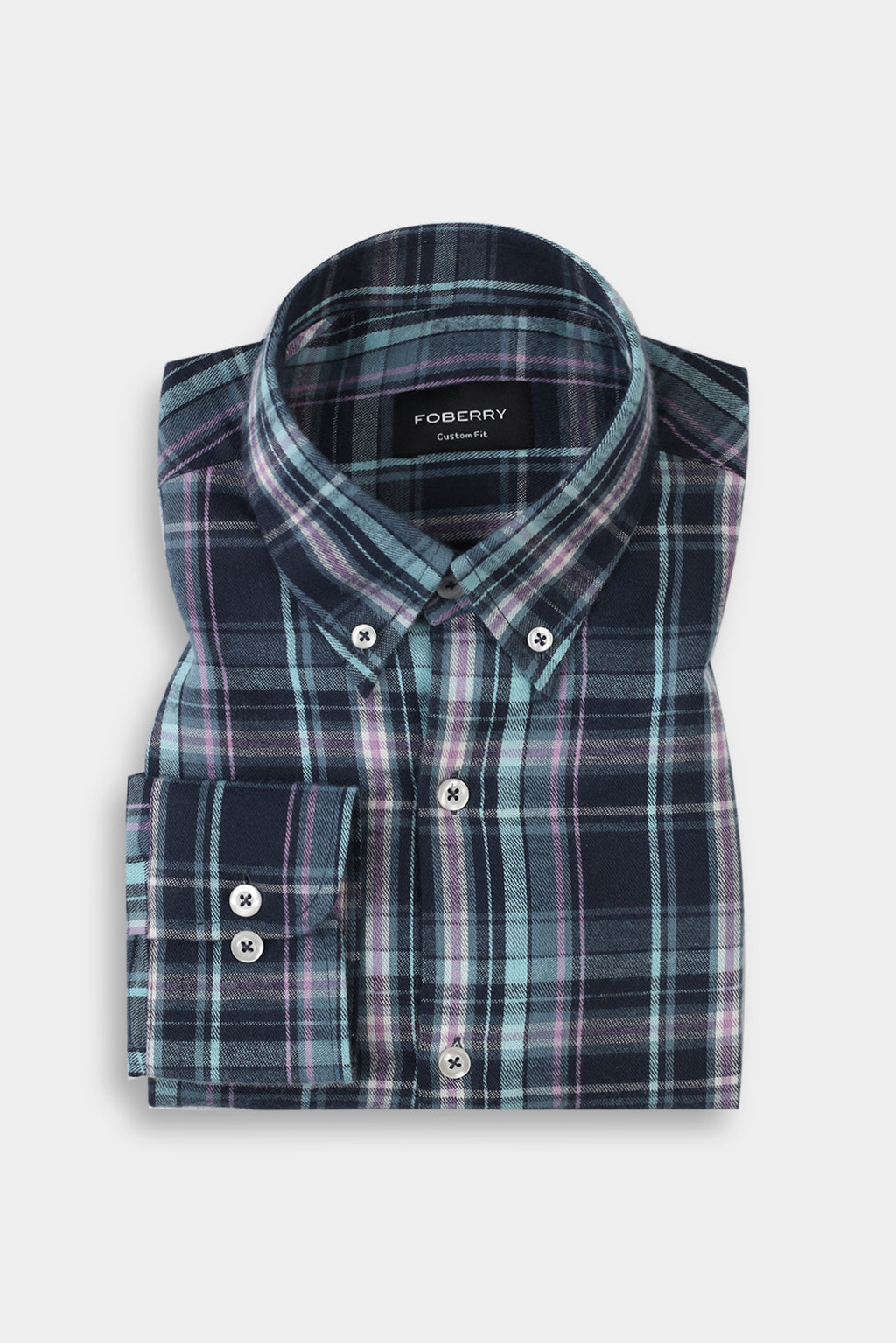 Soft Teal Blue Tartan Winter Flannel Shirt