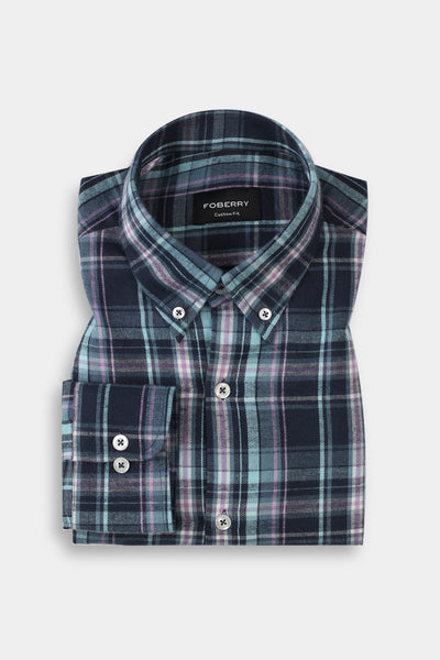 Soft Teal Blue Tartan Winter Flannel Shirt