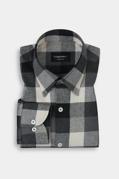 Soft Black & White Windowpane Winter Flannel Shirt