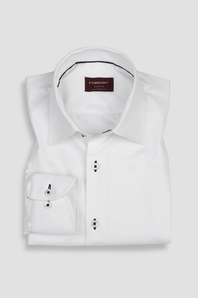 Egyptian White Twill Semi Spread Collar Shirt