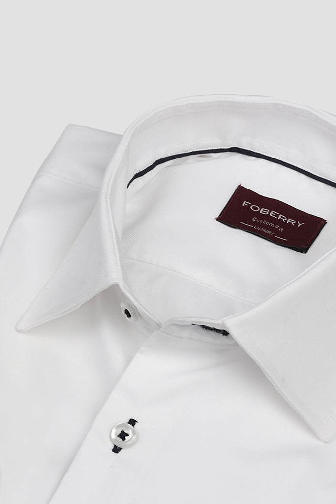 Egyptian White Twill Semi Spread Collar Shirt
