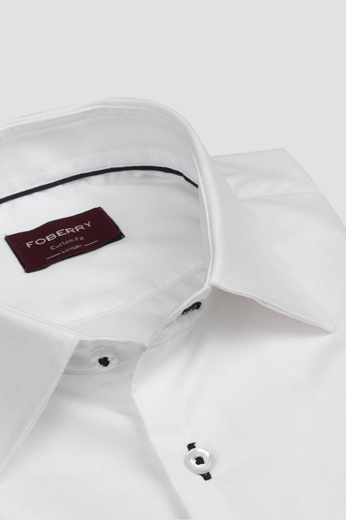 Egyptian White Twill Semi Spread Collar Shirt