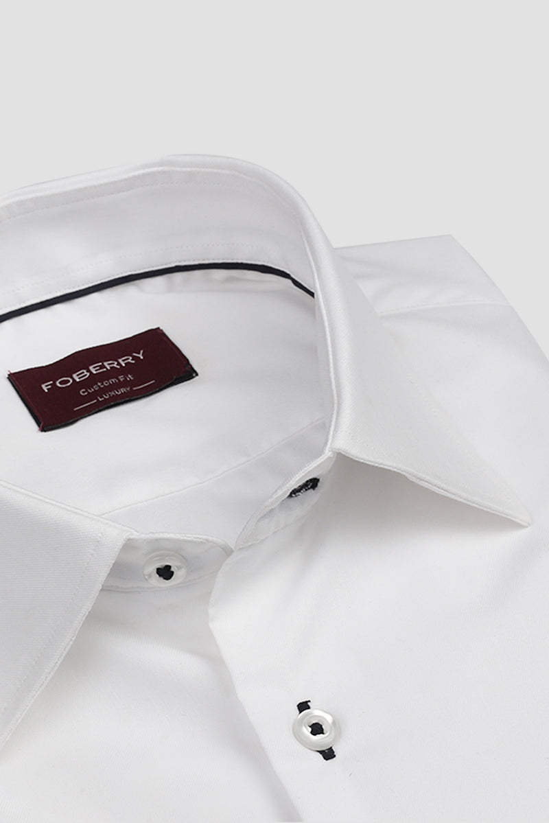 Egyptian White Twill Semi Spread Collar Shirt