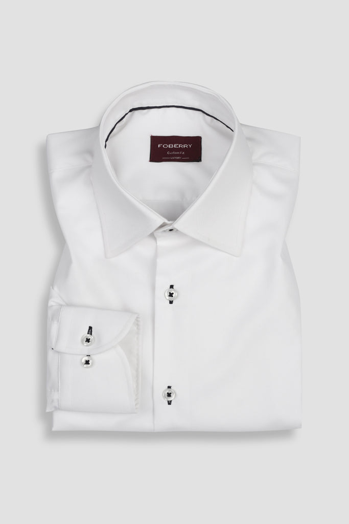 Egyptian White Twill Semi Spread Collar Shirt