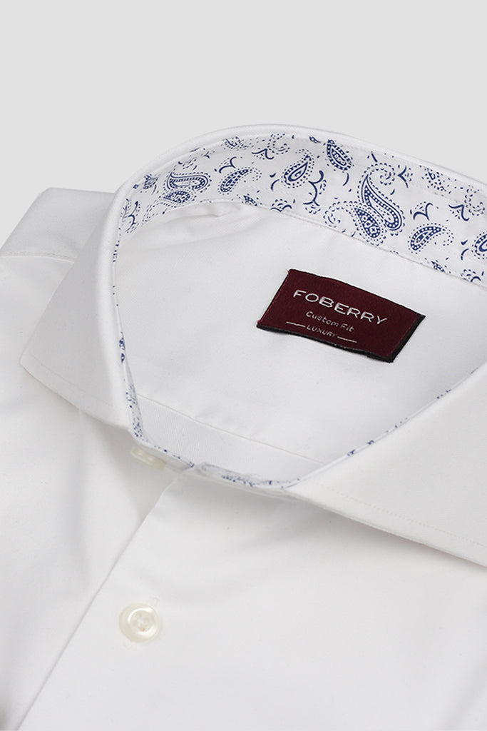 Egyptian White Twill Shirt - Cut Away Extreme Collar Shirt