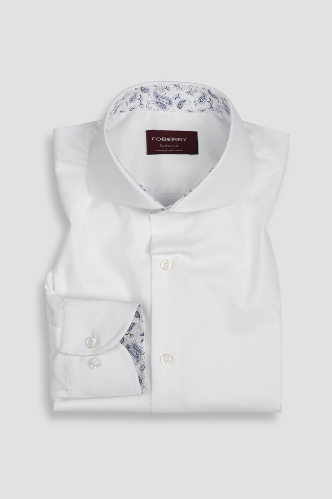 Egyptian White Twill Shirt - Cut Away Extreme Collar Shirt