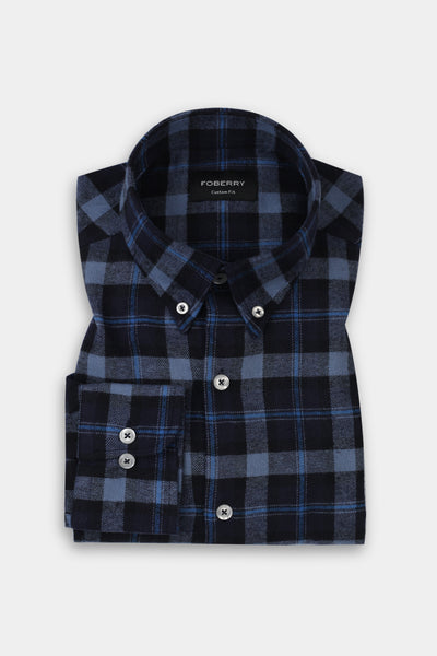 Soft Yale Blue Tartan Winter Flannel Shirt