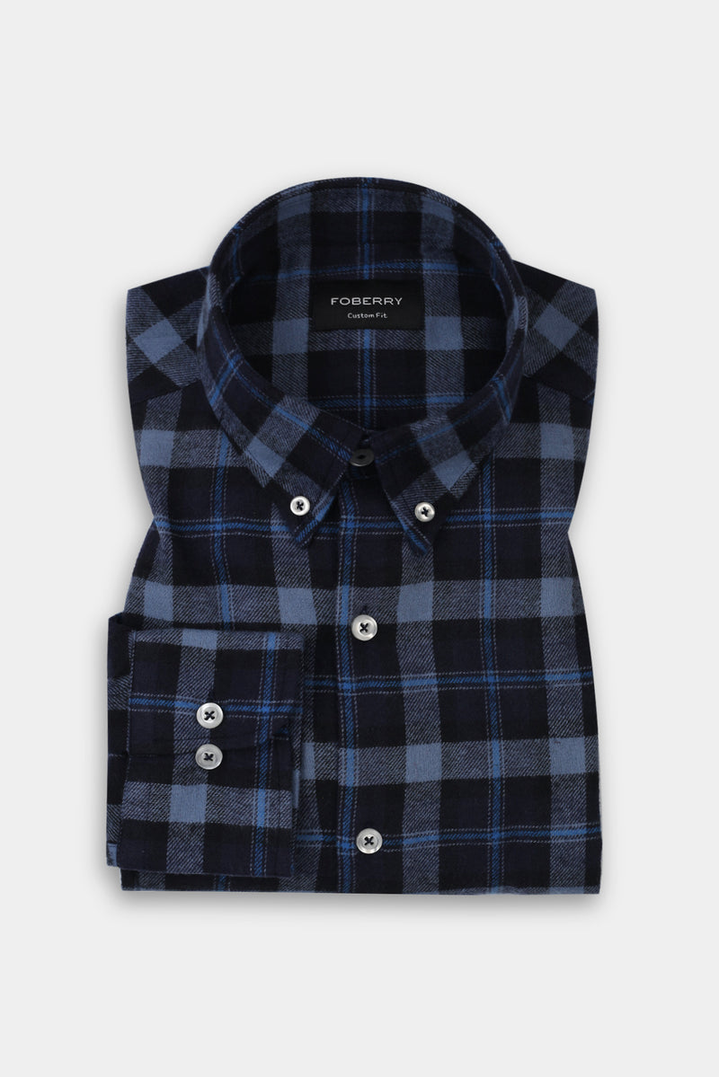Soft Yale Blue Tartan Winter Flannel Shirt