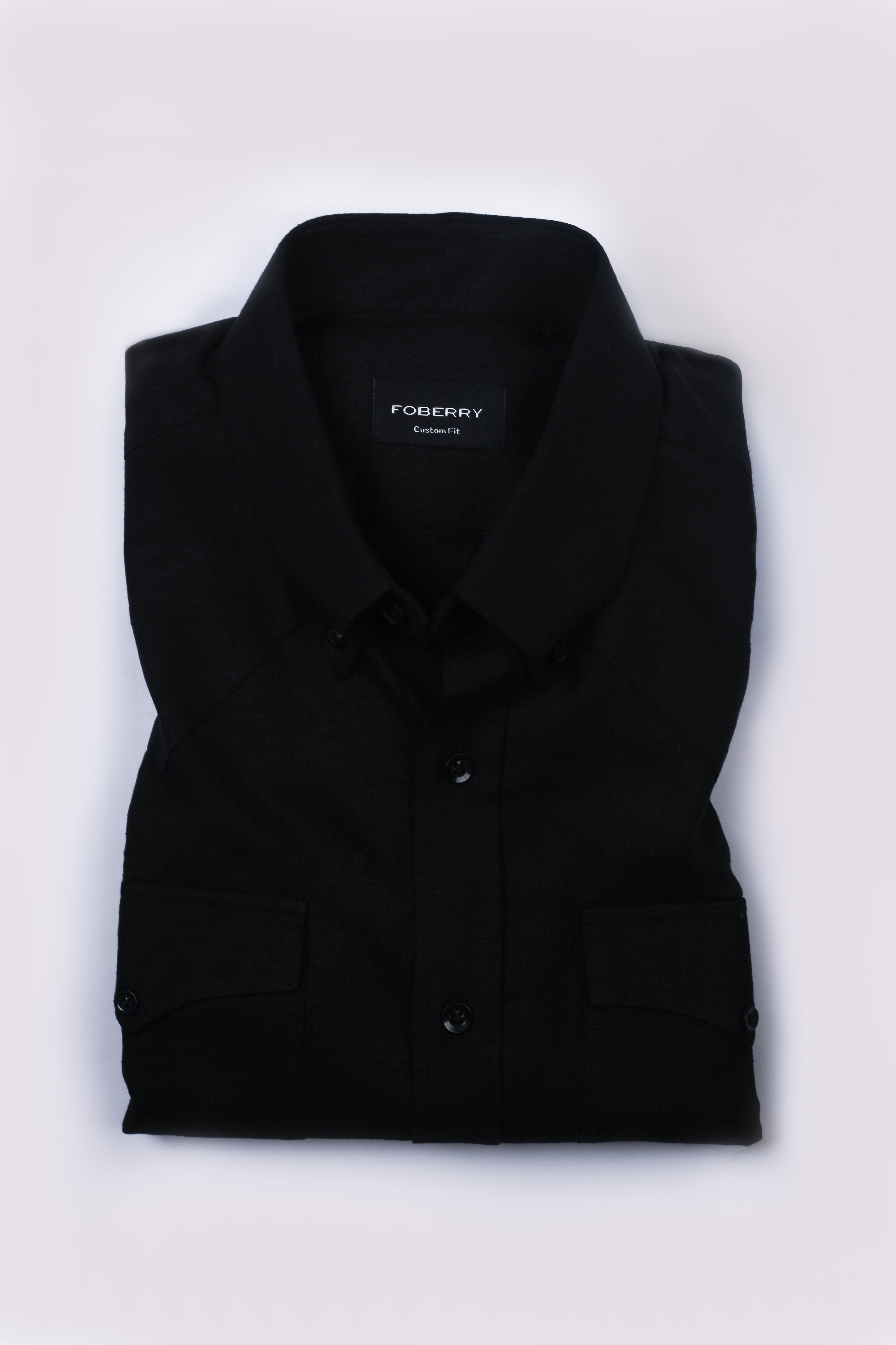 Black Linen Shirt - Western Yoke - Foberry Pakistan