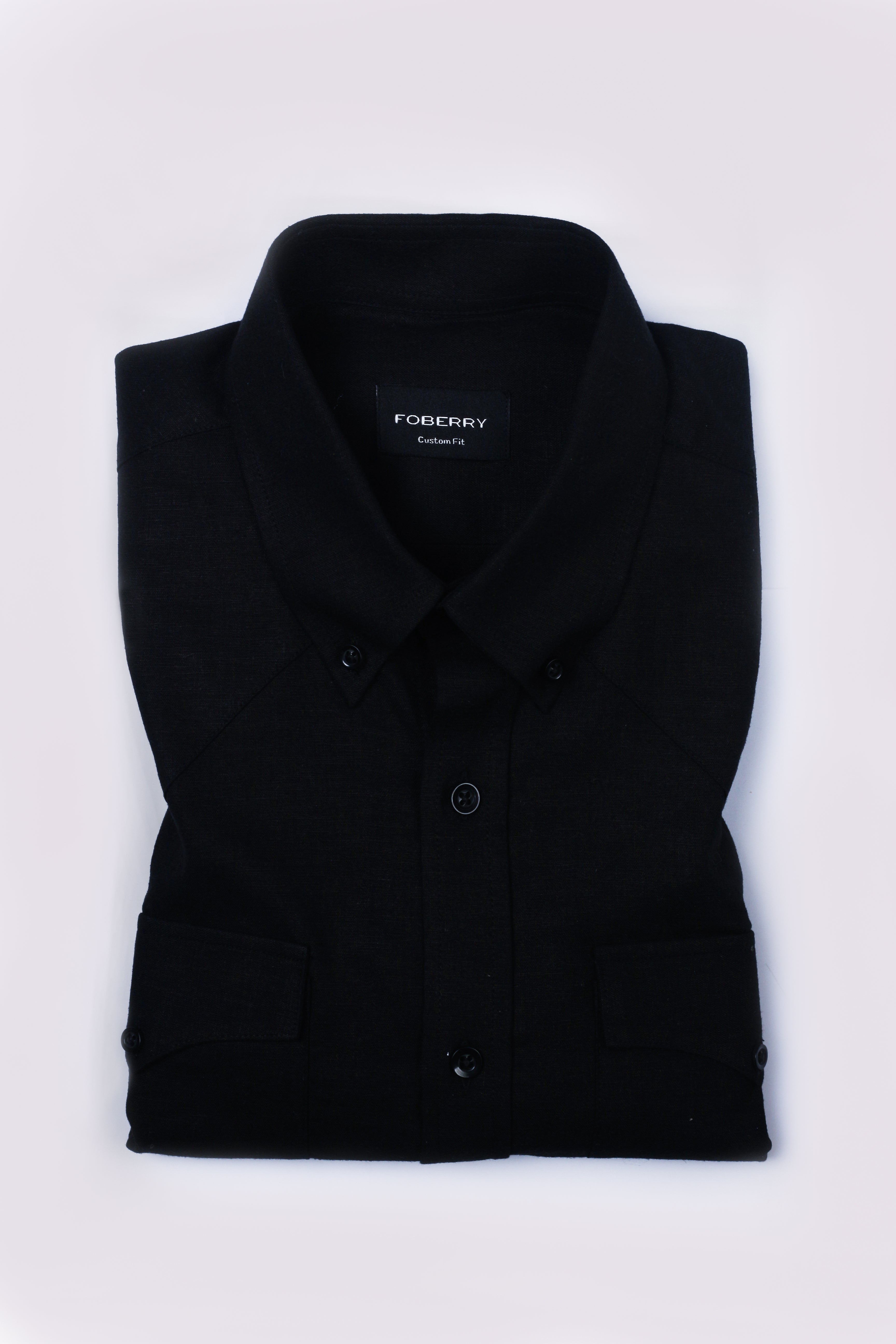 Black Linen Shirt - Western Yoke - Foberry Pakistan