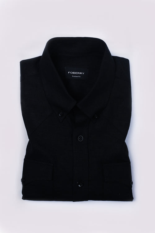Black Linen Shirt - Western Yoke - Foberry Pakistan