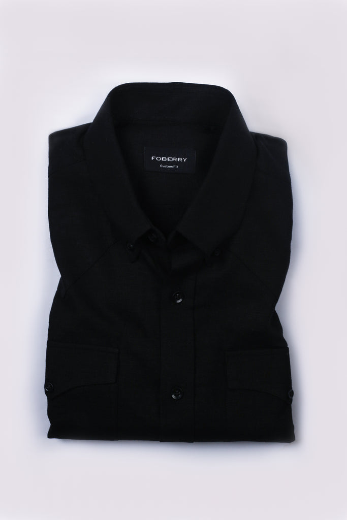 Black Linen Shirt - Western Yoke - Foberry Pakistan