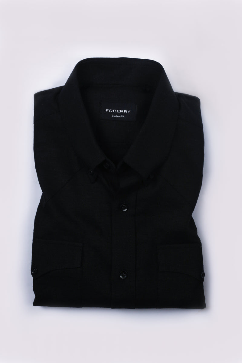 Black Linen Shirt - Western Yoke - Foberry Pakistan