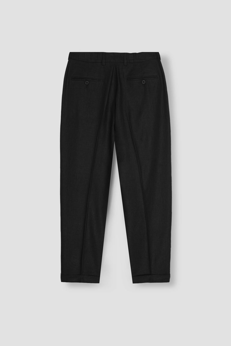 Black Twill Cotton Linen Trousers