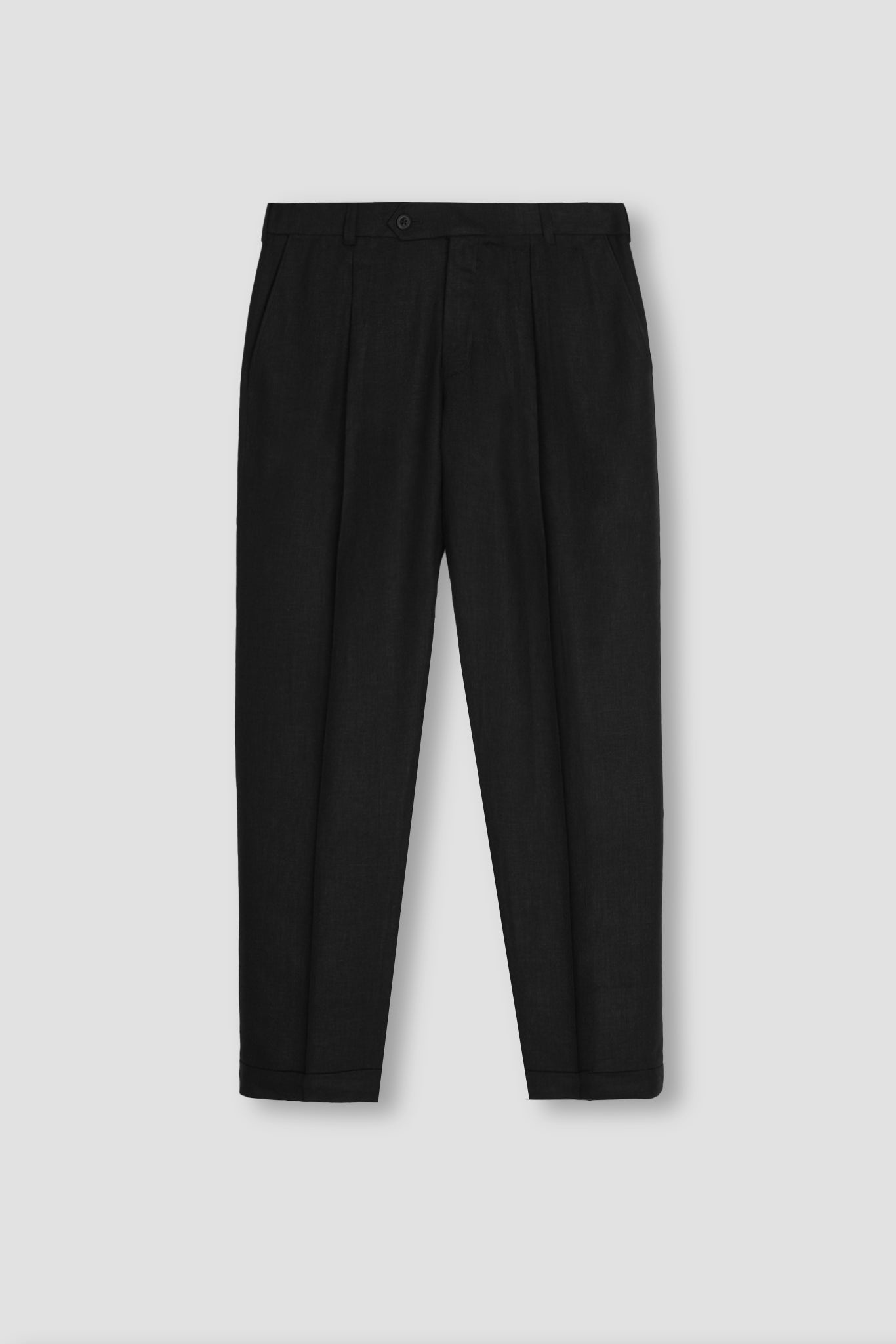 Black Twill Cotton Linen Trousers