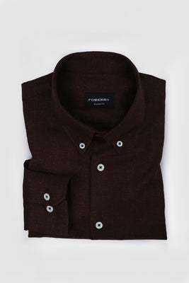 Chocolate Brown Slubbed Linen Shirt - Foberry Pakistan
