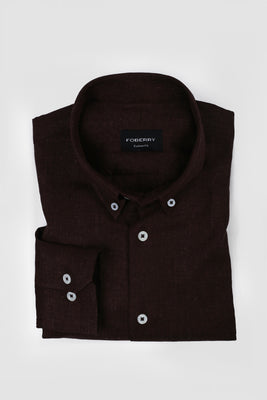 Chocolate Brown Slubbed Linen Shirt - Foberry Pakistan