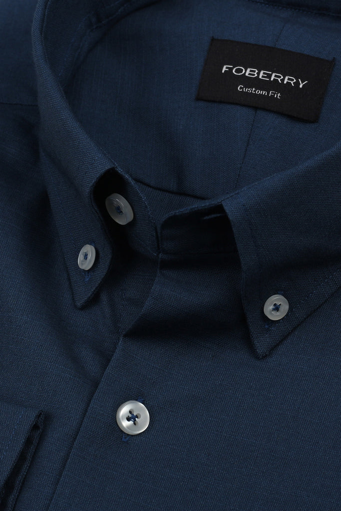 Teal Blue Italian Linen Shirt