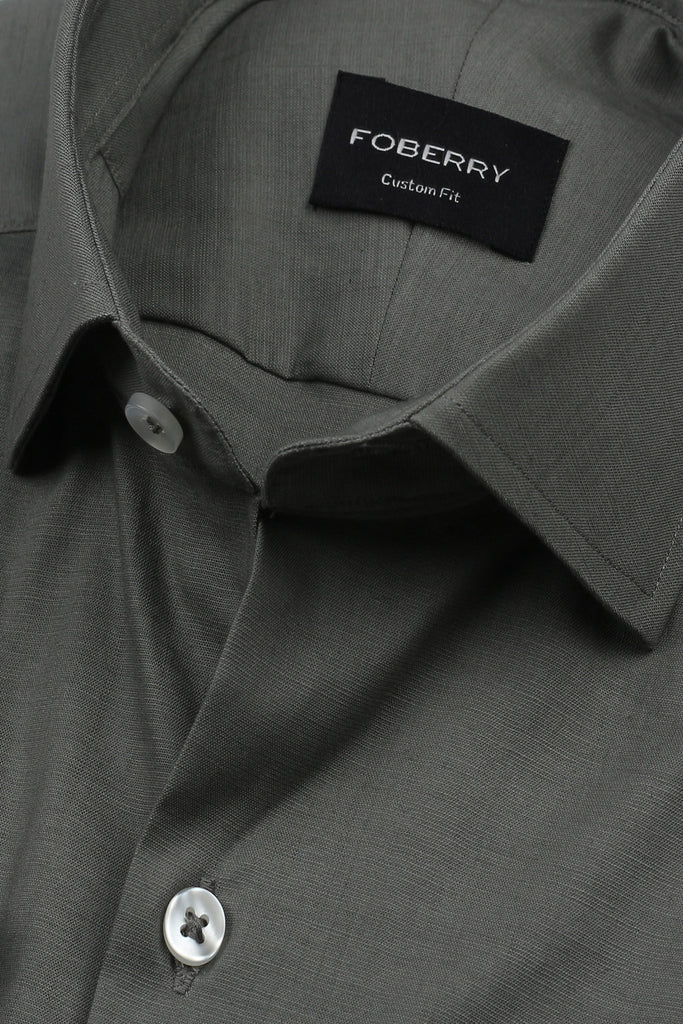 Olive Grey Stretchable Linen Shirt