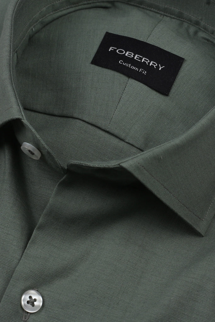 Pine Green Stretchable Linen Shirt