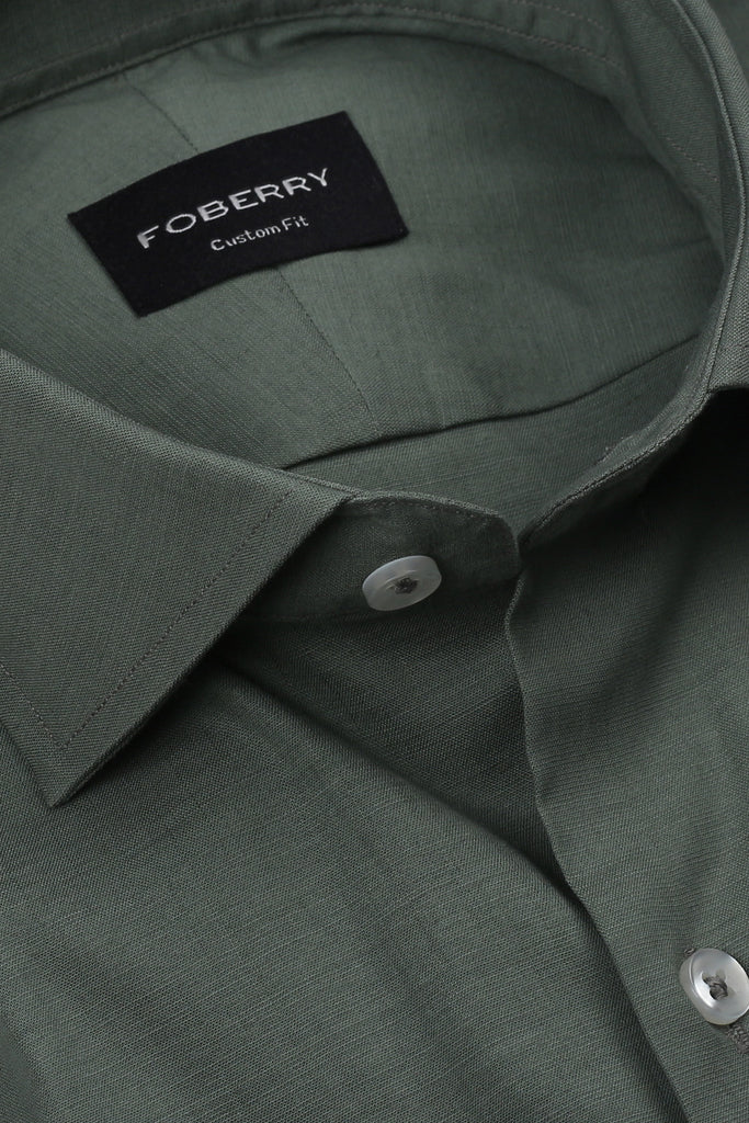 Pine Green Stretchable Linen Shirt