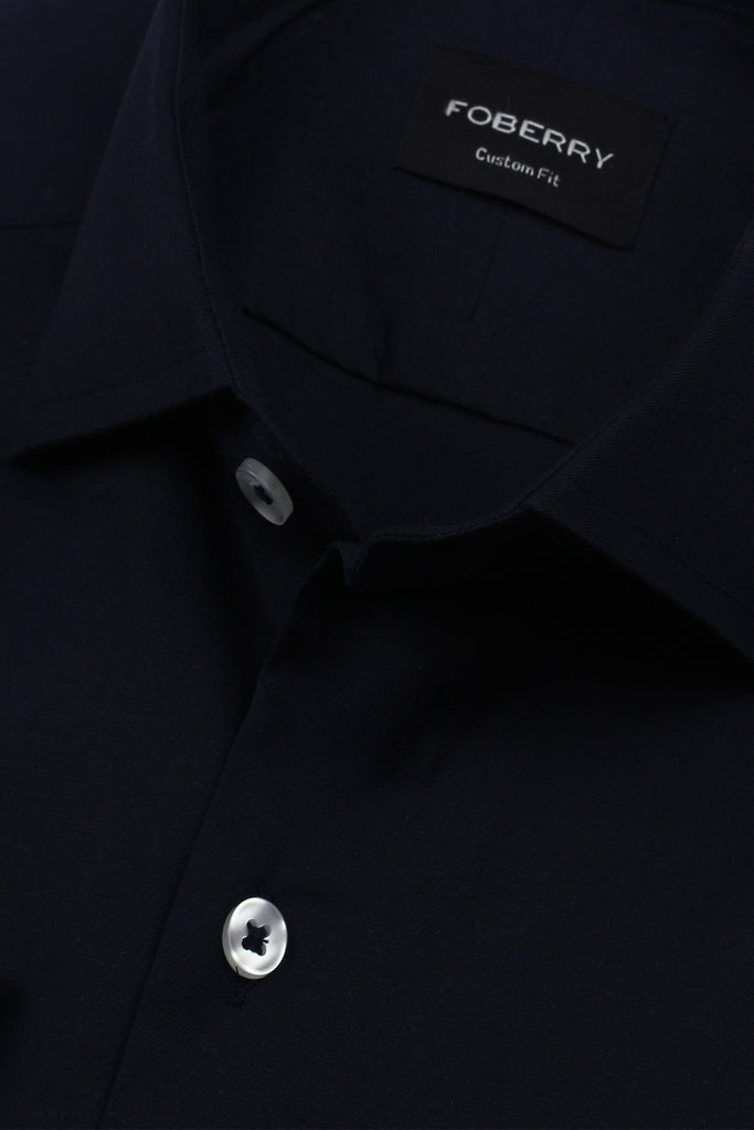 Navy Blue Stretchable Linen Shirt