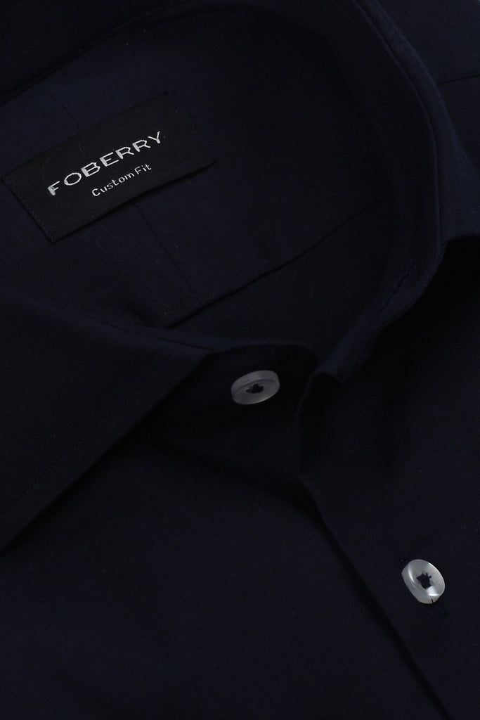 Navy Blue Stretchable Linen Shirt
