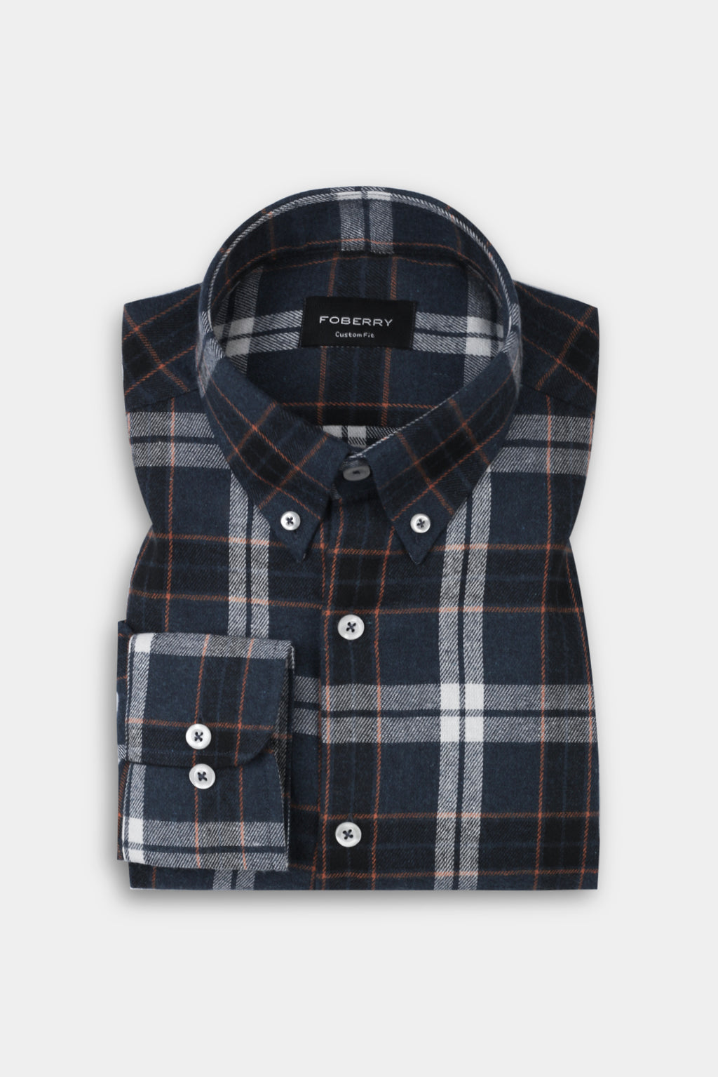 Orange Midnight Blue Tartan Winter Flannel Shirt