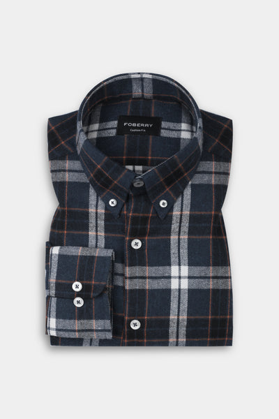 Orange Midnight Blue Tartan Winter Flannel Shirt
