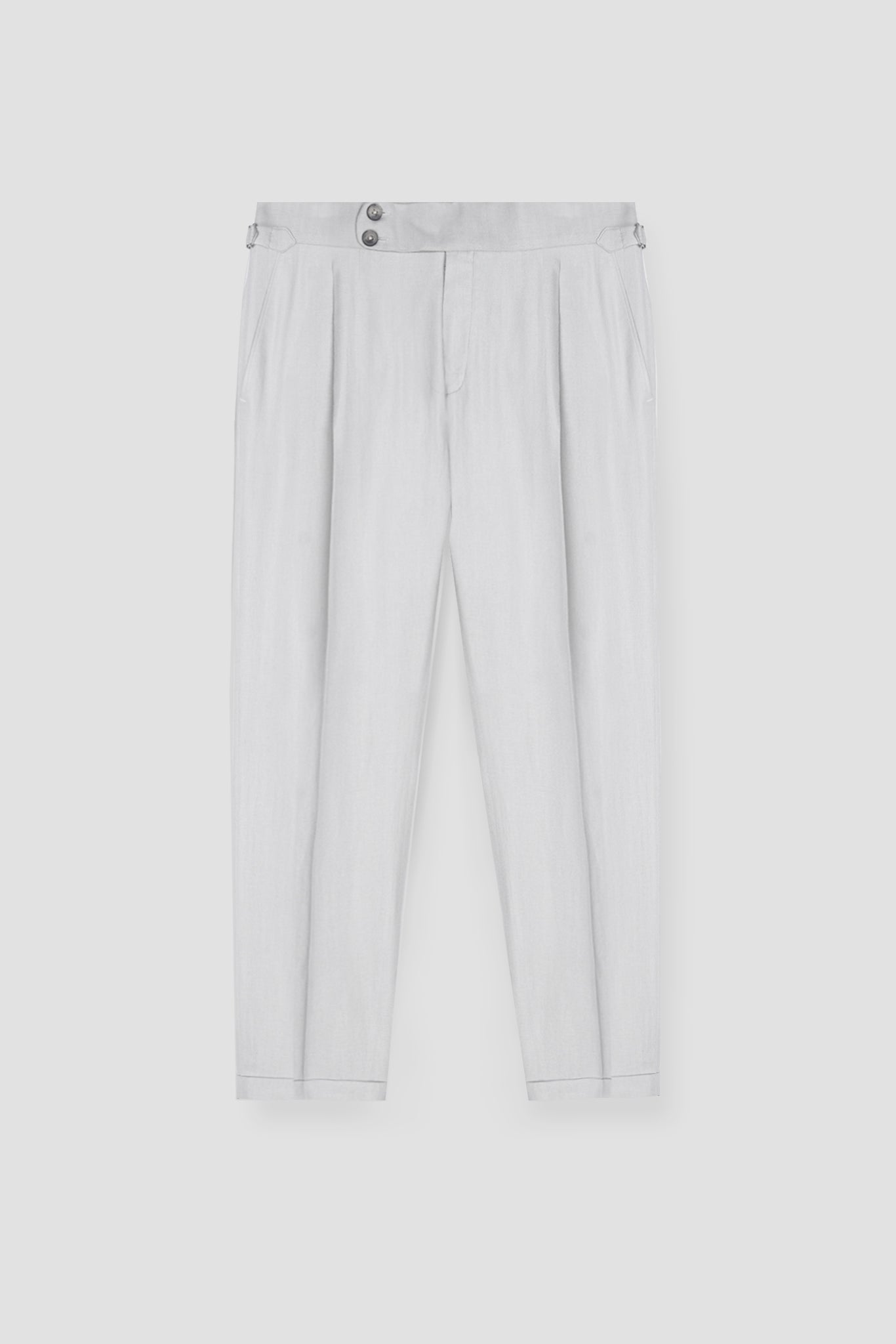 Soft Grey Herringbone Linen Trousers