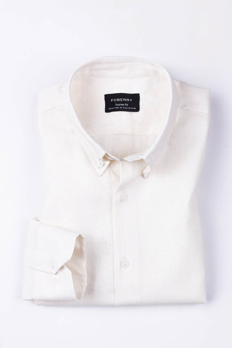 Ivory White  Linen Shirt - Foberry Pakistan