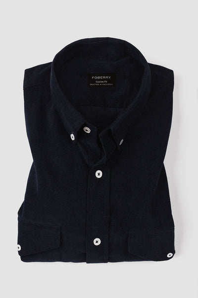 Navy Blue Corduroy Shirt | Flap Pockets