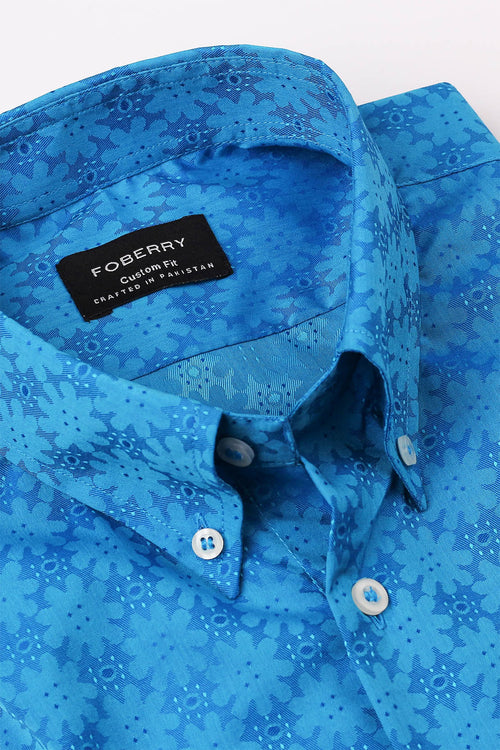 Blue Jacquard Shirt - Foberry Pakistan