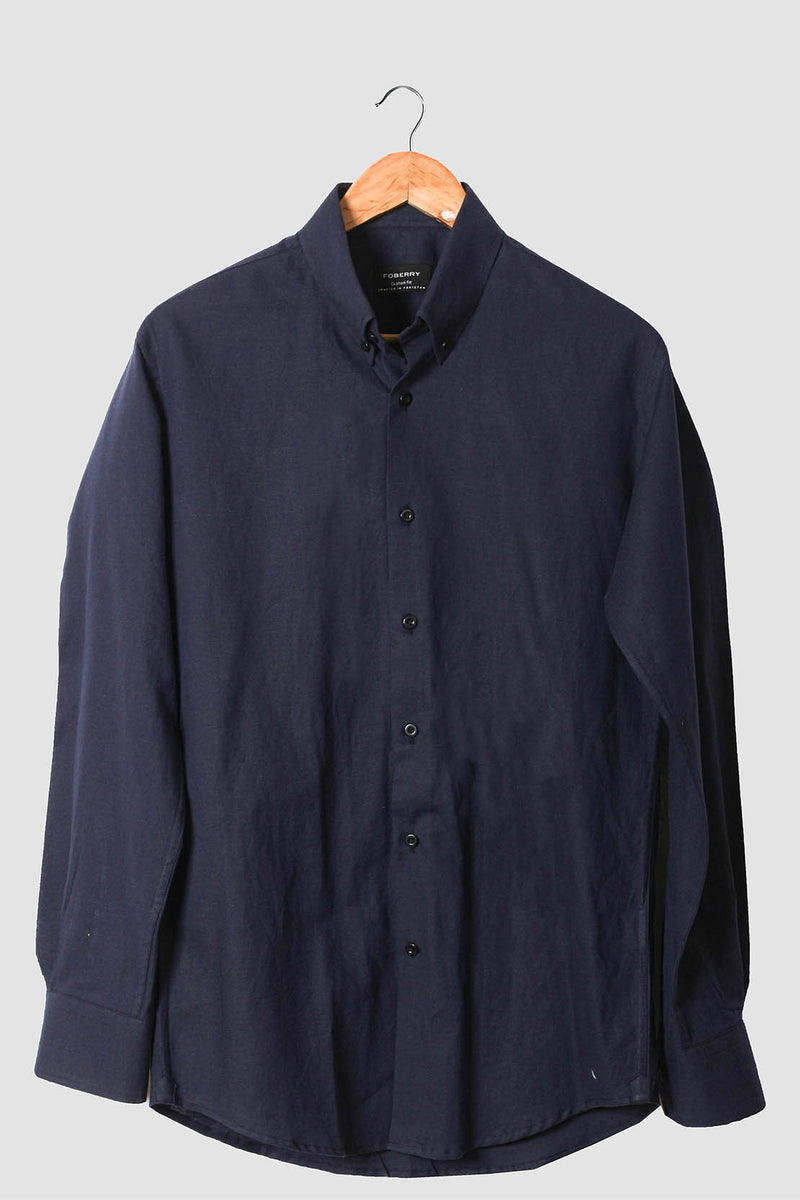 Soft Navy Blue Linen Shirt - Foberry Pakistan