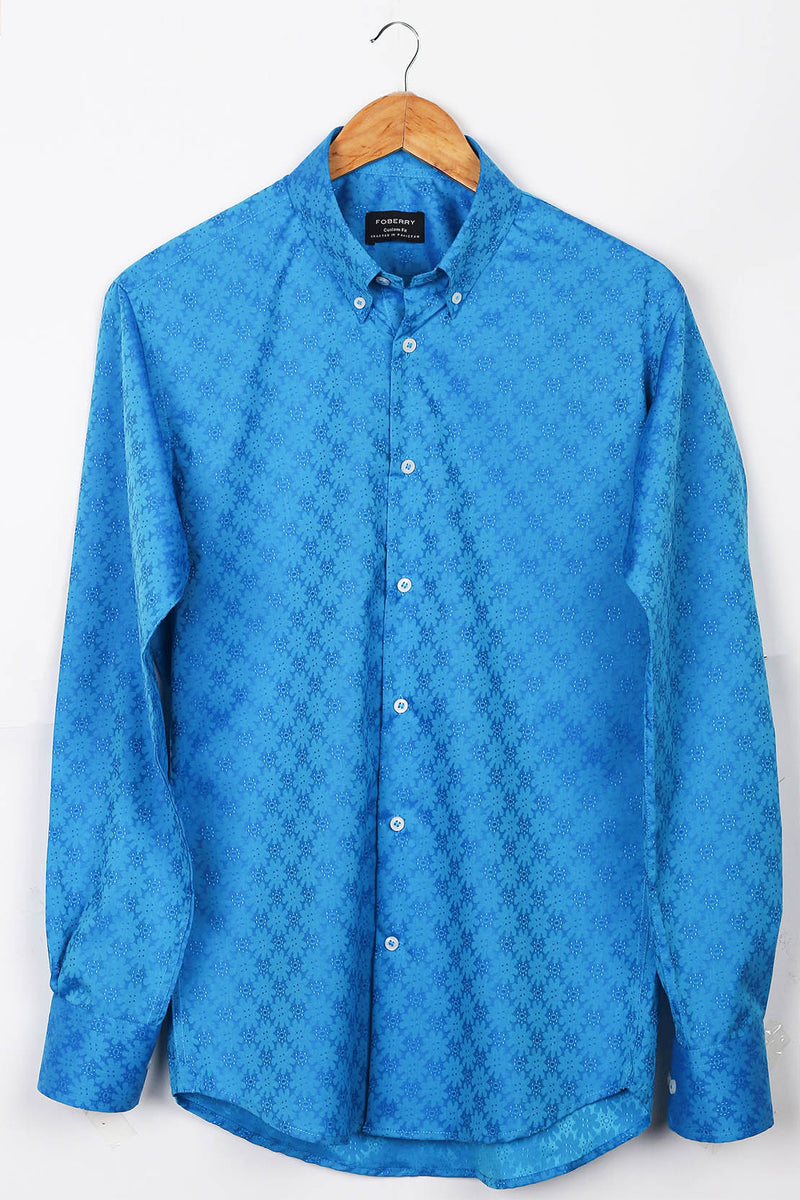 Blue Jacquard Shirt - Foberry Pakistan