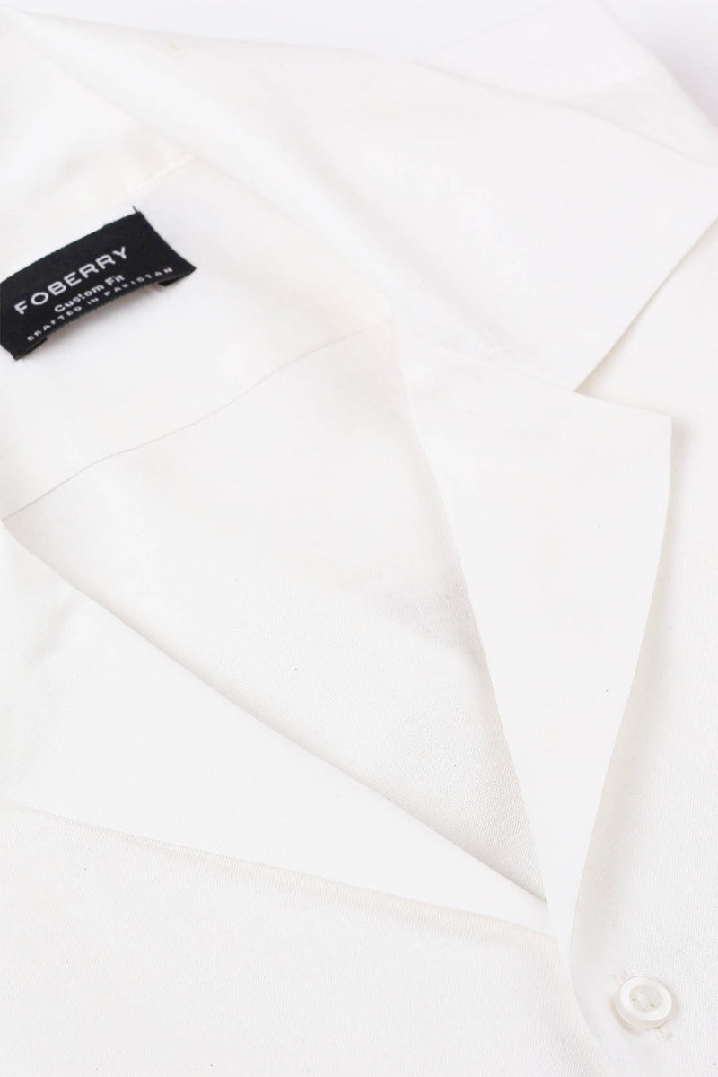 White Linen Camp Collar Shirt - Foberry Pakistan