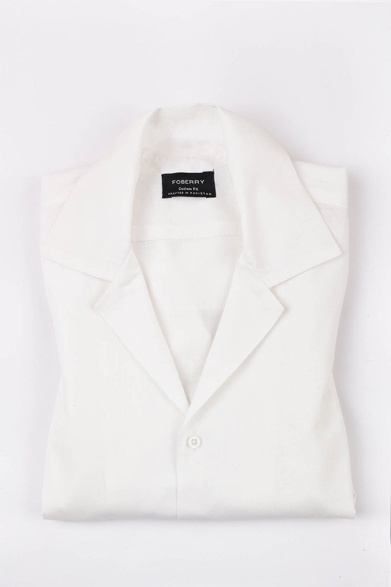 White Linen Camp Collar Shirt - Foberry Pakistan