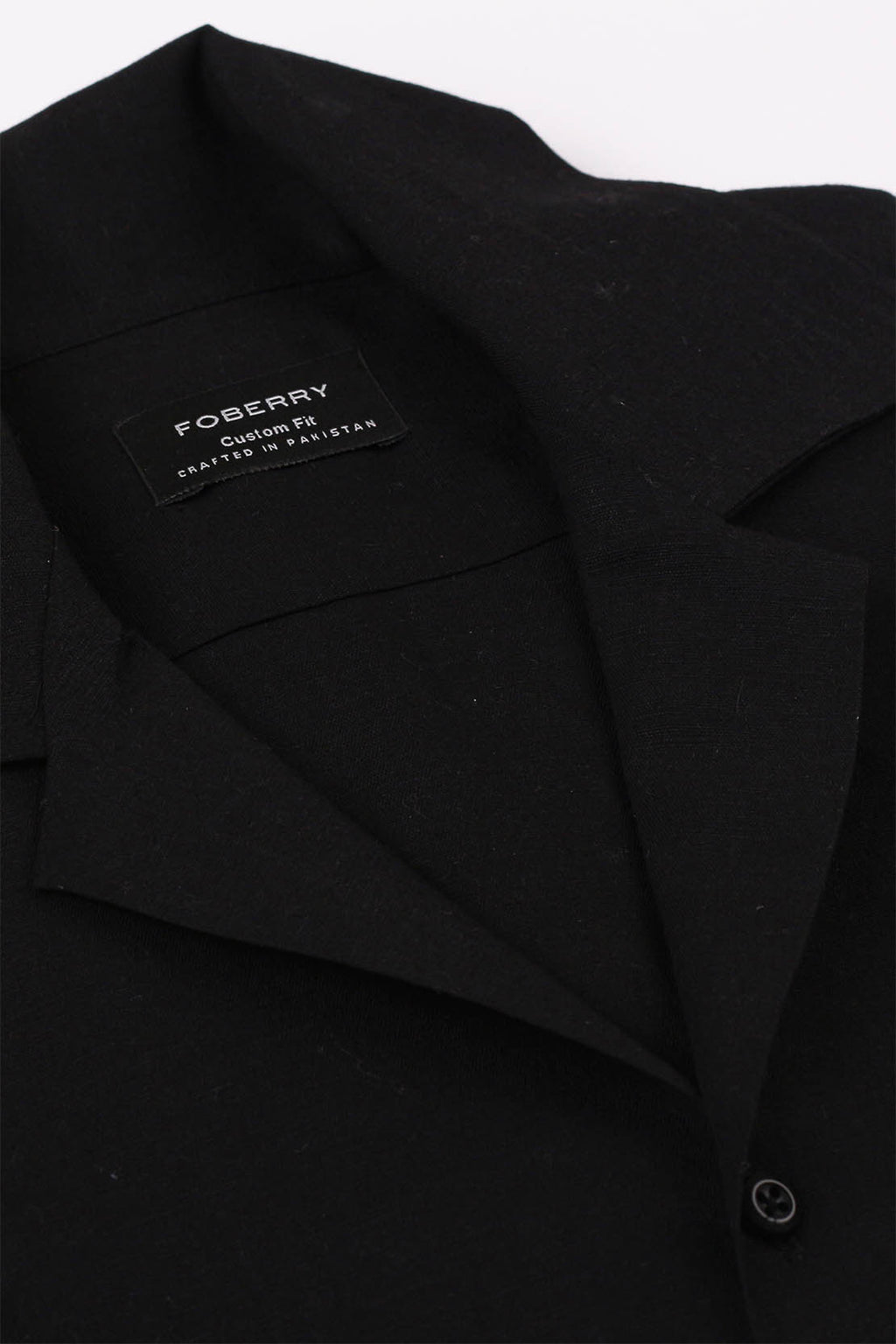 Black Linen Camp Collar Shirt - Foberry Pakistan