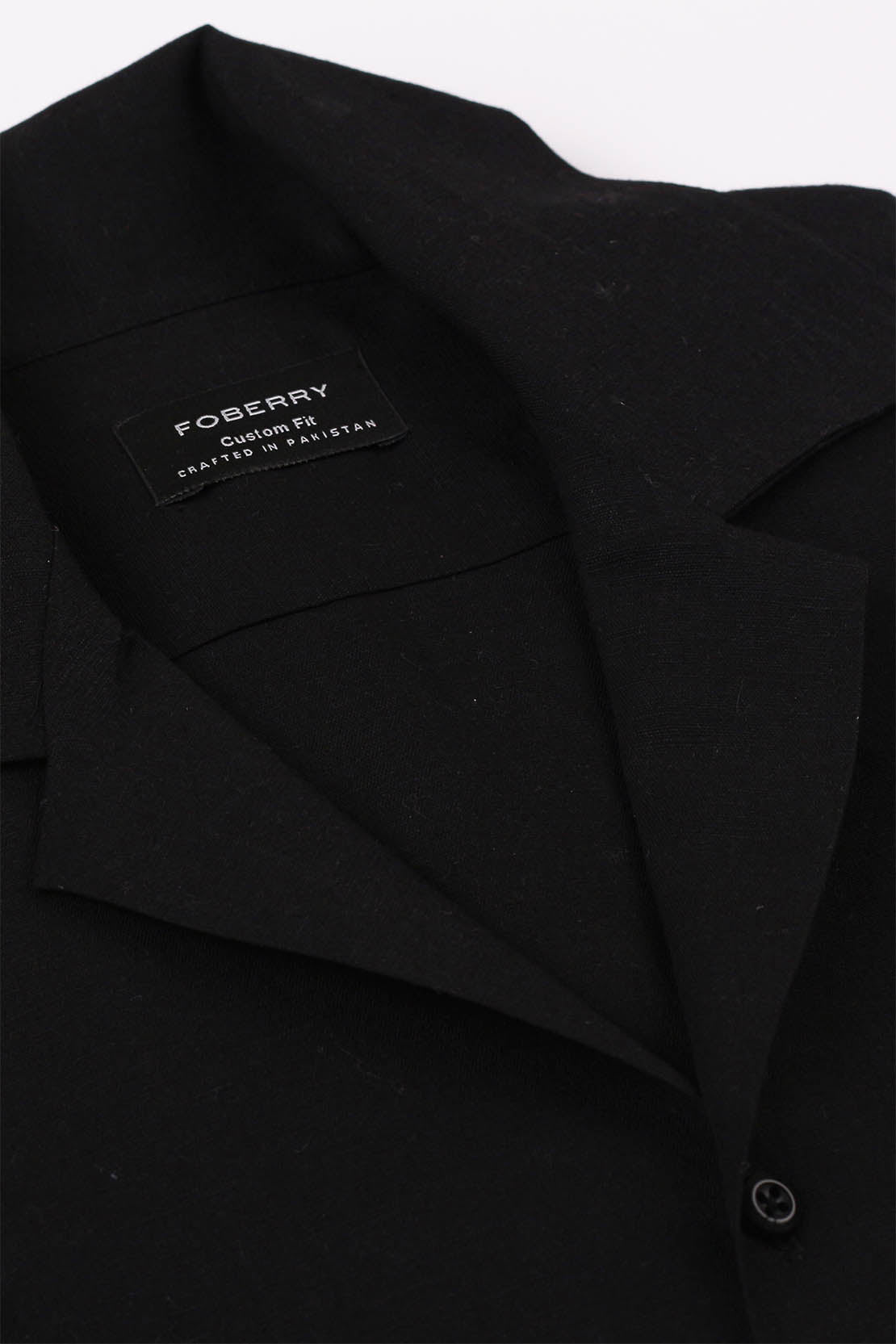 Black Linen Camp Collar Shirt - Foberry Pakistan