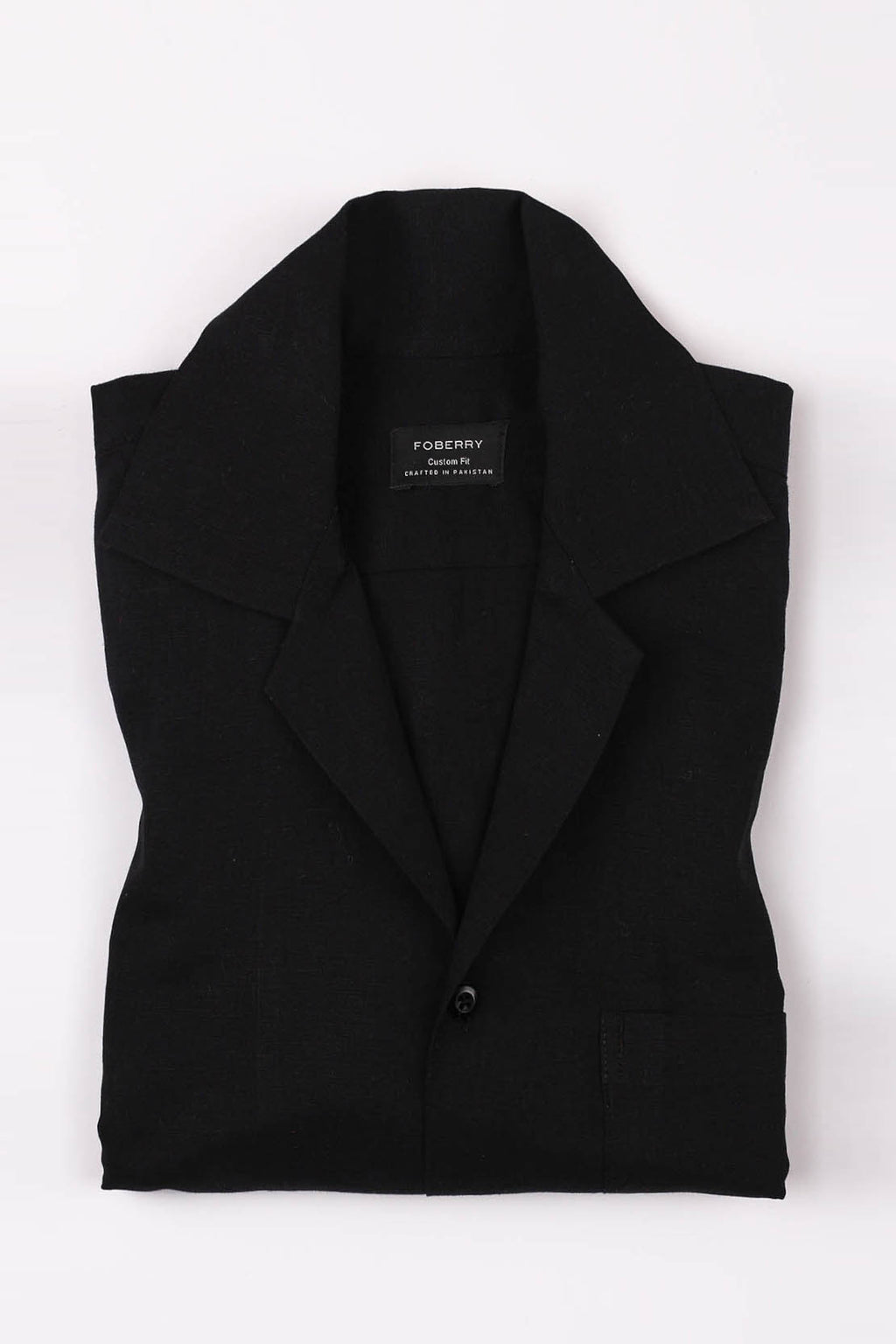 Black Linen Camp Collar Shirt - Foberry Pakistan