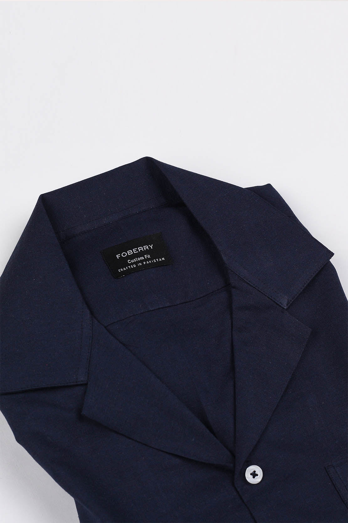 Navy Blue Linen Camp Collar Shirt - Foberry Pakistan