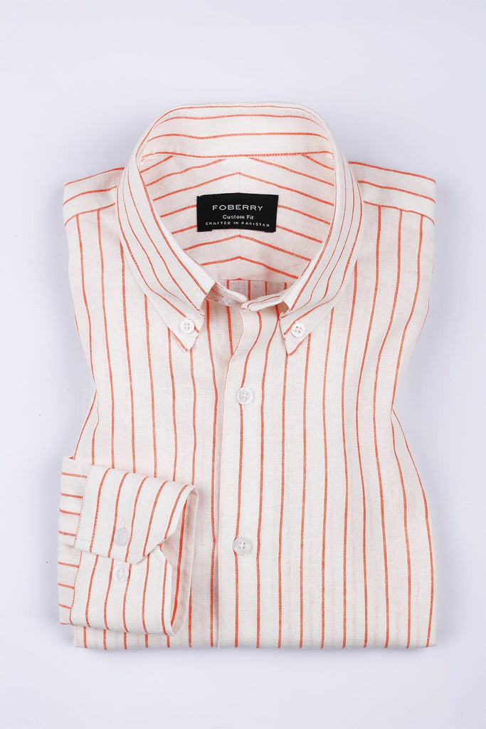 Orange Striped Linen Shirt - Foberry Pakistan