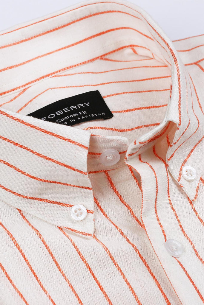 Orange Striped Linen Shirt - Foberry Pakistan