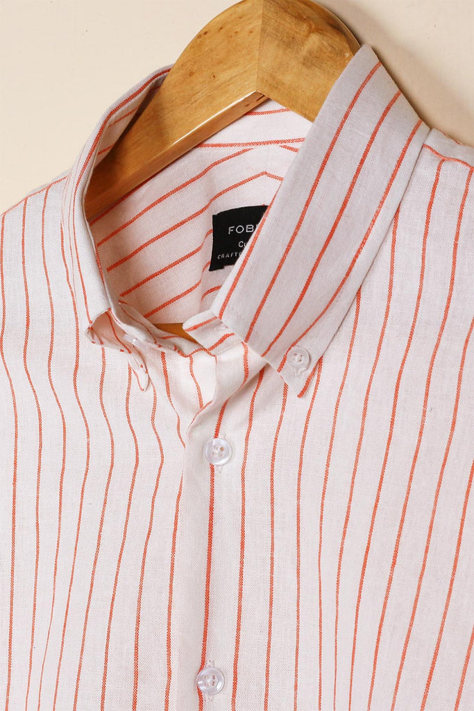 Orange Striped Linen Shirt - Foberry Pakistan