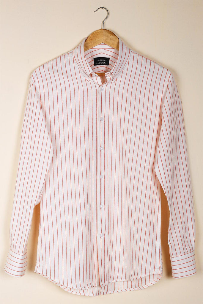 Orange Striped Linen Shirt - Foberry Pakistan
